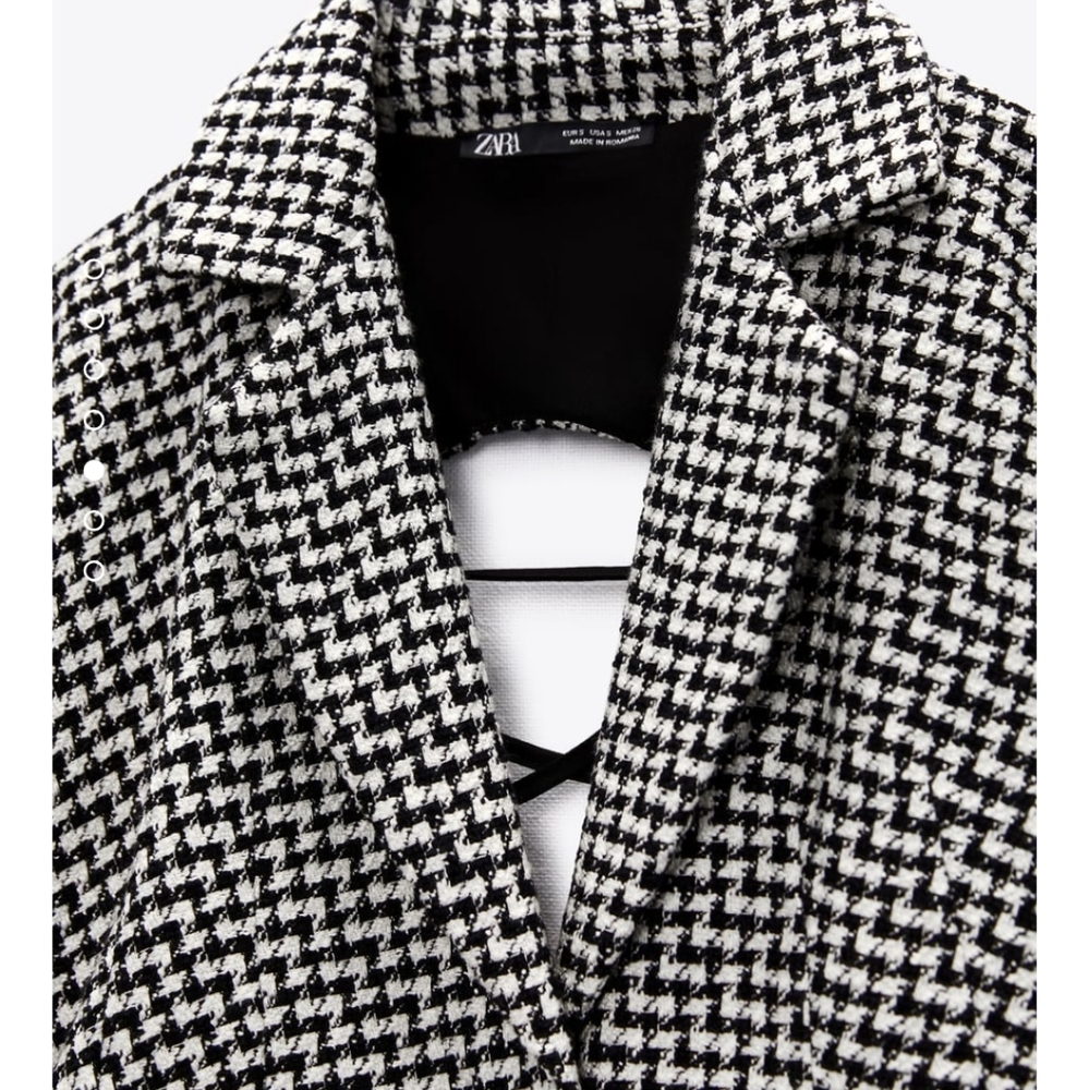 NWT Zara * Houndstooth Textured Tweed Blazer Dress Cut Out Size XS S - Picture 15 of 15
